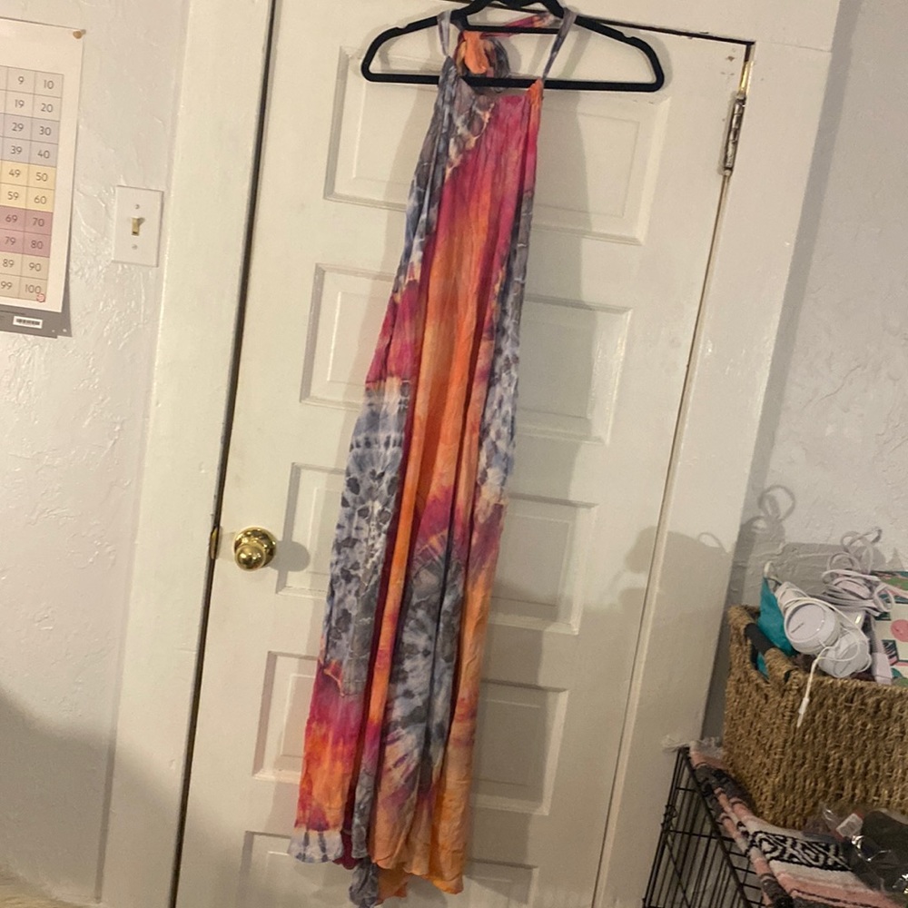 Brightly Twisted Tie Dye Halter Maxi OS EUC